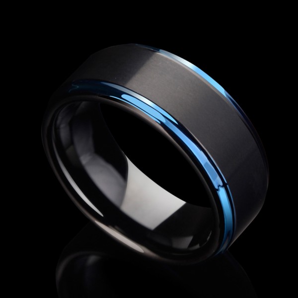 Tungsten Men's Black Ring Blue Bordure Simple and Vogue For Business Elite
