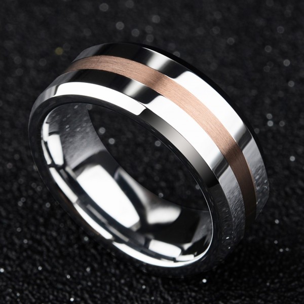 Tungsten Men's Rose Gold Ring Inlaid 14K Gold Luxury Elegant Leisure Style For Business Elite