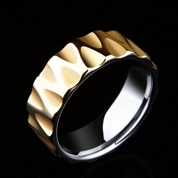 Tungsten Men's Golden Ring Waving Design 18K Gold-plating Highlight Personality Vogue