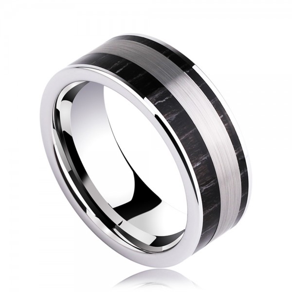 Tungsten Men's Black and White Ring Inlaid Eboby Vogue and Liberality Style Polish Craft 