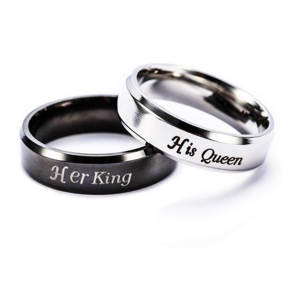 Her King His Queen Ring Stainless Steel Matching Promise Ring for Couples