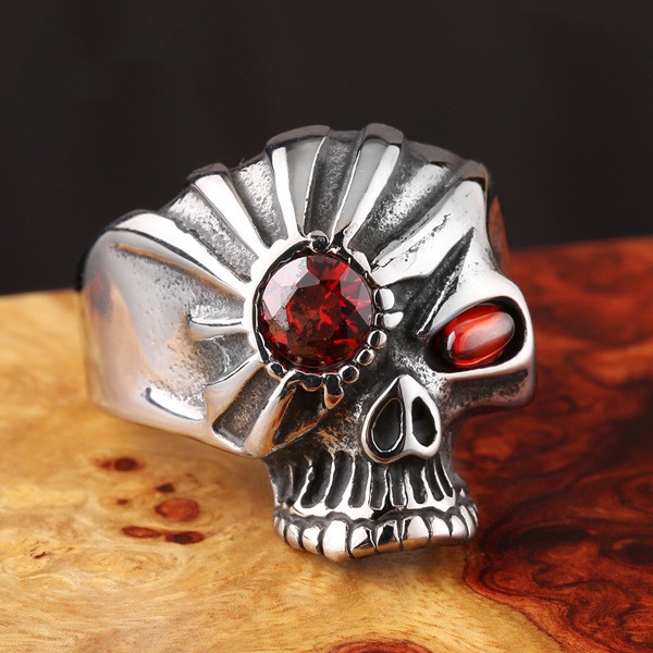 Men's inlaid zircon personality skull ring