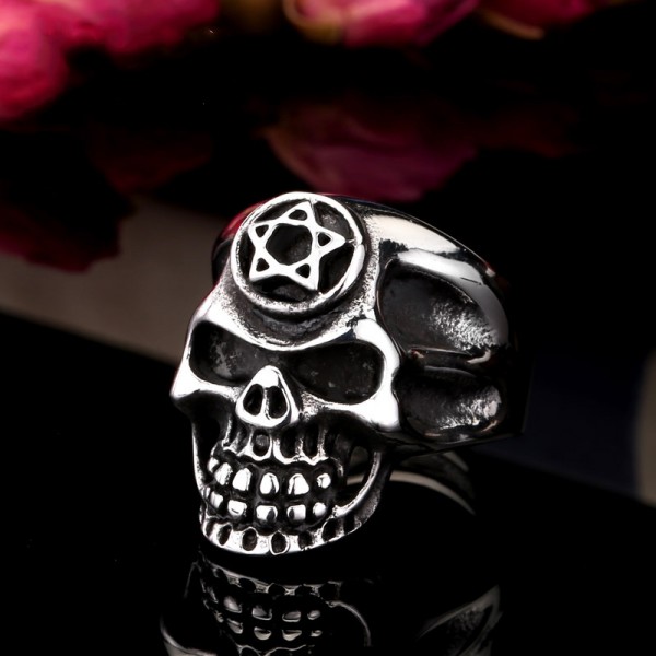 Stainless steel Pentacle skull ring