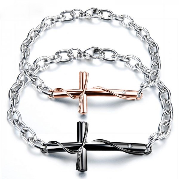 Creative Cross Style Lovers Bracelets Titanium Steel Plated Rose Gold Simple Style Valentine's Day Gift