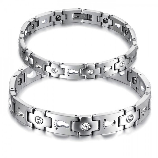Fashion Titanium Steel Bracelet with Energy Magnetic Stone Cubic Zirconia Inlaid Lovers Bracelets
