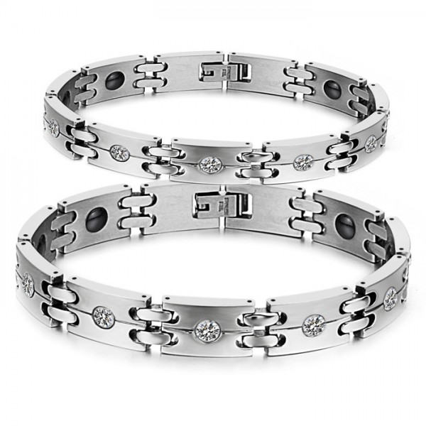 Popular Titanium Steel Bracelet with Import Brazilian Hematite Cubic Zirconia Inlaid Lovers Bracelets