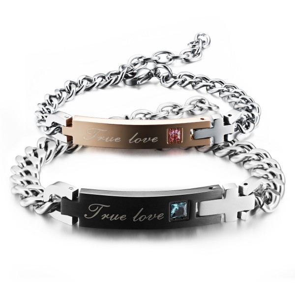 Popular Jewelry Cubic Zirconia Inlaid Titanium Steel Lovers Bracelets