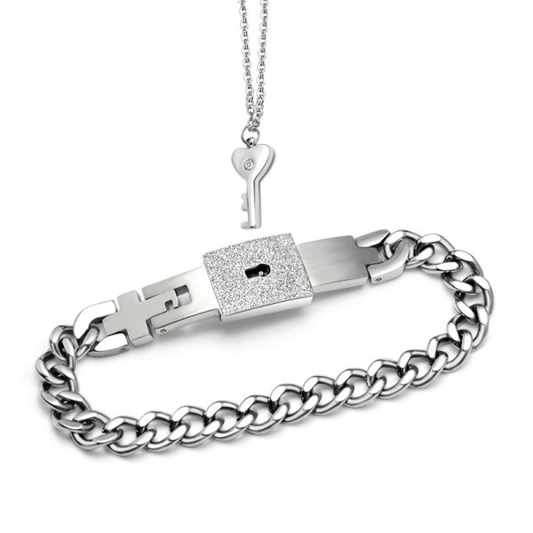 New Romantic Design Titanium Steel Key Necklace And Lock Bracelet Popular Lovers Bracelets