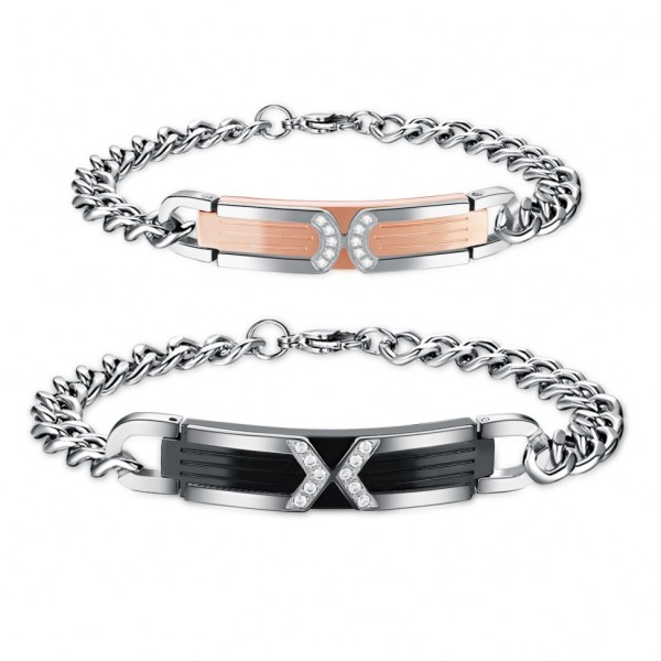 Titanium Steel Inlaid Cubic Zirconia Lovers Bracelets Fashion Jewelry Bracelets for Couples