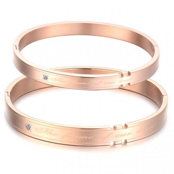 True Love Titanium Steel Inlaid Cubic Zirconia Rose Gold Lovers Bracelets