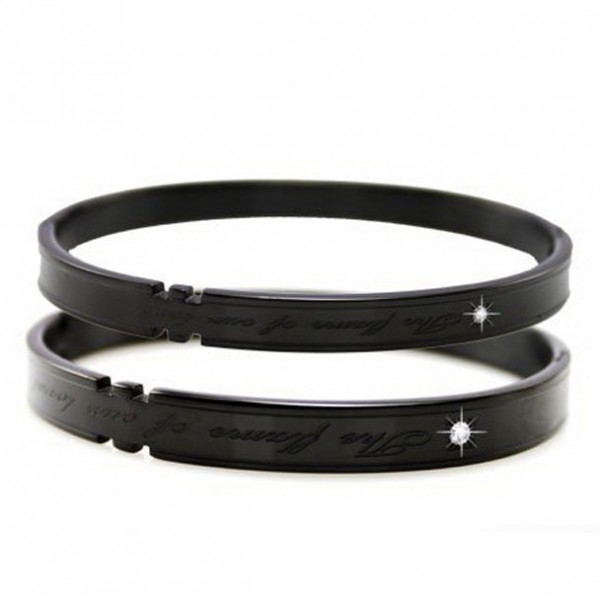 Infinite Love Titanium Steel Inlaid Cubic Zirconia Black Lovers Bracelets