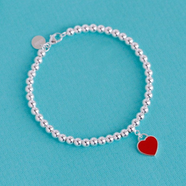 Charming Stylish S925 Sterling Silver Bracelet with Red Heart