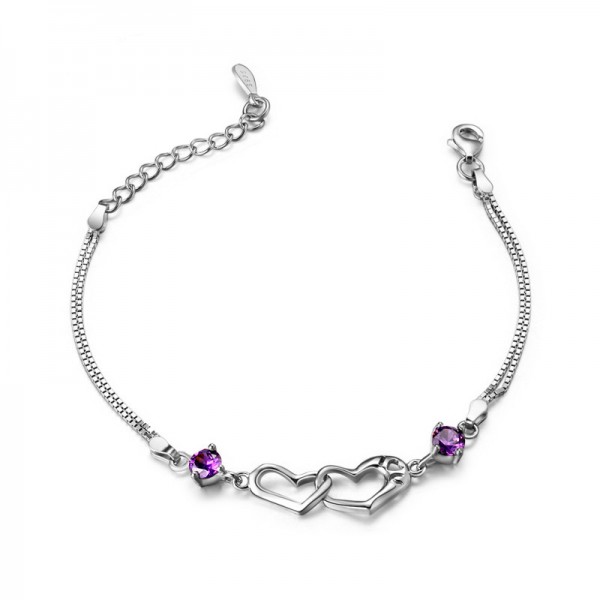 Sweet Love Hollow Heart-Shaped S925 Sterling Silver Inlaid Cubic Zirconia Bracelet