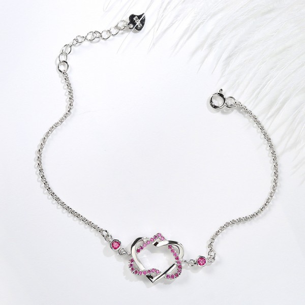 Original Design Sweet Heart-Shaped S925 Sterling Silver Inlaid Cubic Zirconia Bracelet Exquisite Valentine's Day Gift