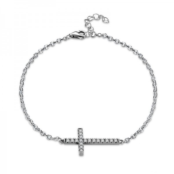 Simple Cross Style S925 Sterling Silver Inlaid Cubic Zirconia Bracelet