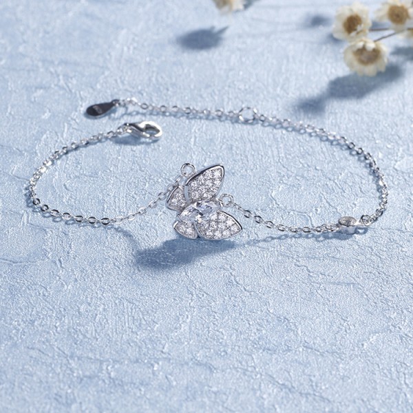 Romantic Butterfly-Shaped S925 Sterling Silver Inlaid Cubic Zirconia Bracelets