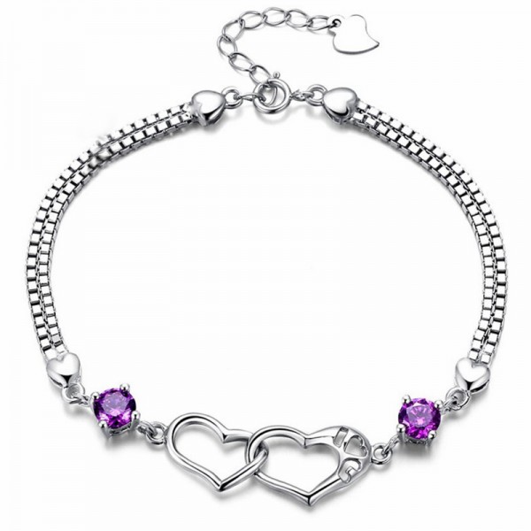Fashion Heart-Shaped I LOVE YOU S925 Sterling Silver Inlaid Cubic Zirconia Bracelet