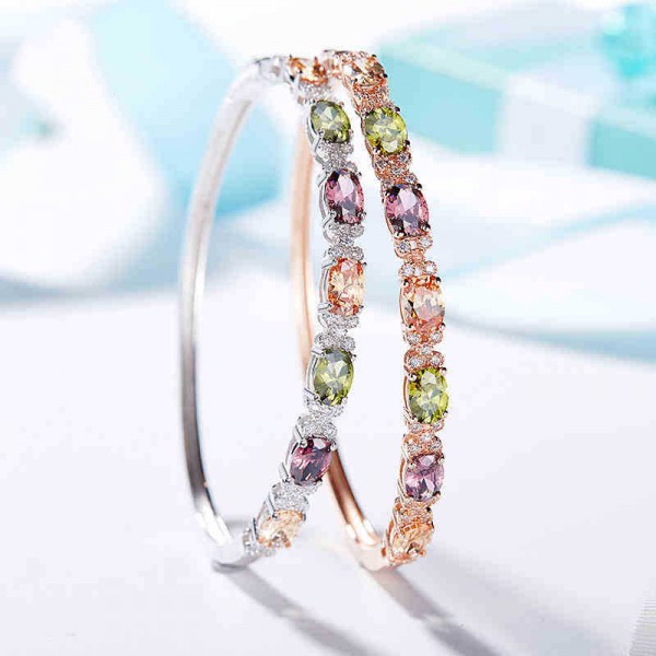 Popular Valentine's Day Gift Colorful S925 Sterling Silver Inlaid Cubic Zirconia Bracelets