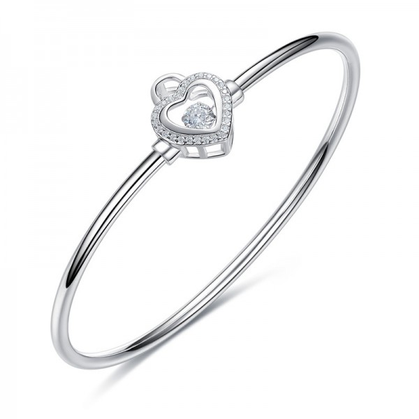 Infinite Love Hollow Heart-Shaped S925 Sterling Silver Inlaid Rotatable Cubic Zirconia Bracelet
