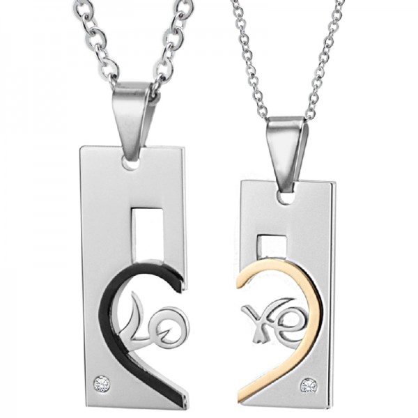 3A Zircon Titanium steel Trendy Couples Necklace Valentine'S Day Gift