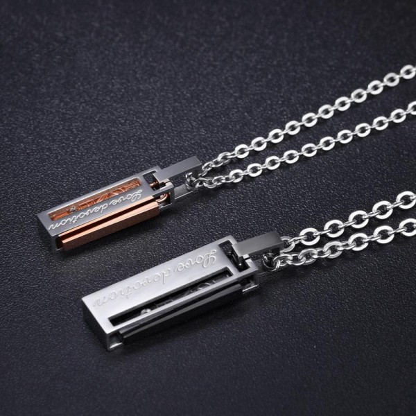 3A Zircon Titanium steel Blacl & Rose Gold Couples Necklace Valentine'S Day Gift