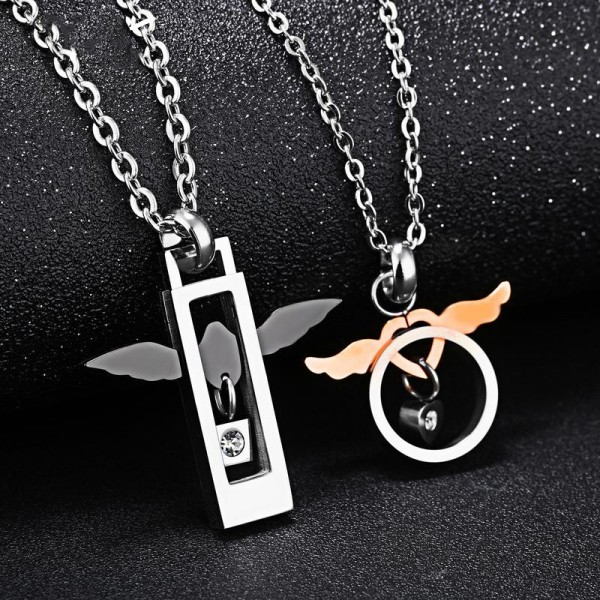 3A Zircon Titanium steel Personality Design Couples Necklace Valentine'S Day Gift
