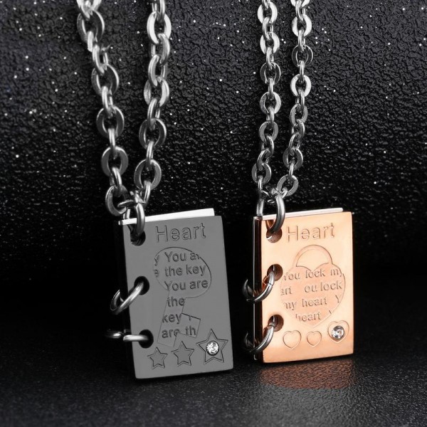 Books Design 3A Zircon Titanium steel Couples Necklace Valentine'S Day Gift