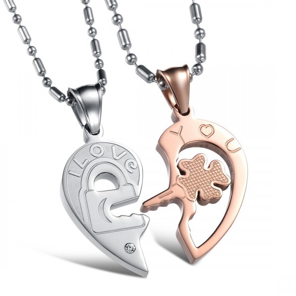 3A Zircon Heart Titanium steel Couples Necklace Valentine'S Day Gift