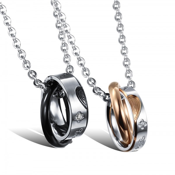 Romantic Rhinestone Titanium steel Couples Necklace Valentine'S Day Gift