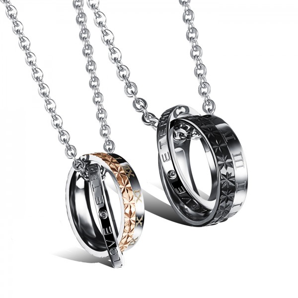 Rhinestone Titanium steel Romantic Couples Necklace Valentine'S Day Gift