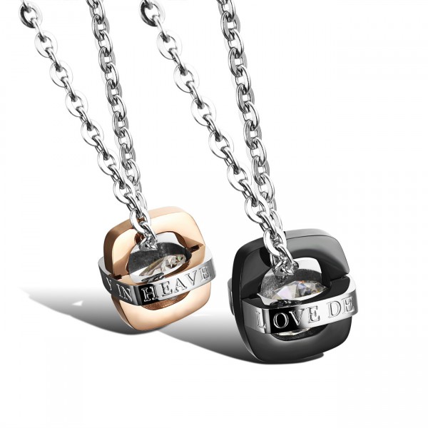 Rhinestone Titanium steel Couples Necklace Romantic Lovers Valentine'S Day Gift