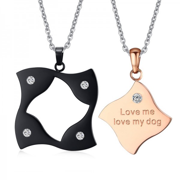 3A Zircon Titanium steel Couples Black & Rose Golden Necklace Valentine'S Day Gift