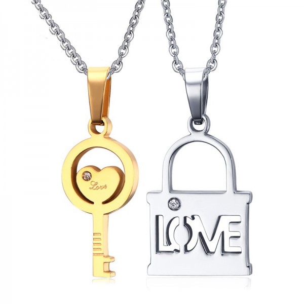 Stylish Rhinestone Titanium steel Couples Necklace Valentine'S Day Gift