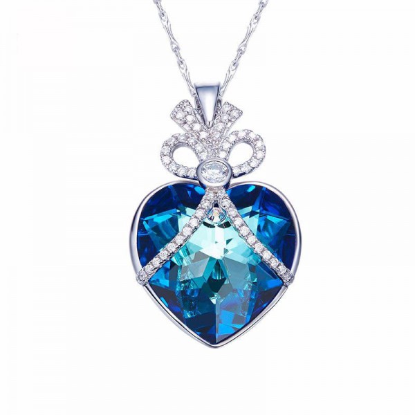 Fashion S925 Sterling Silver Blue Crystal Necklace