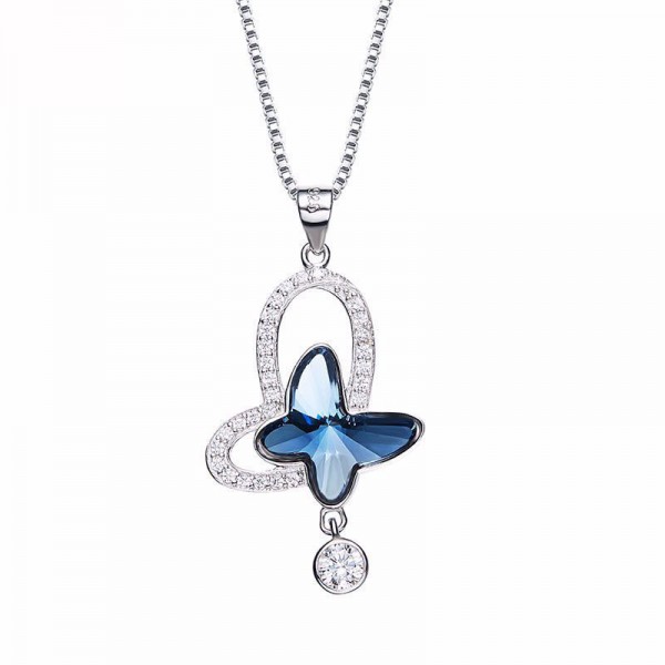 S925 Sterling Silver Crystal Butterfly Necklace