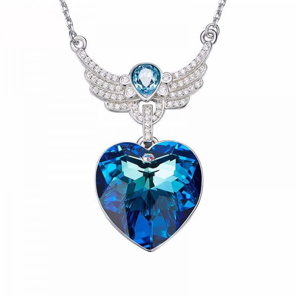 S925 Sterling Silver Blue Crystal Necklace