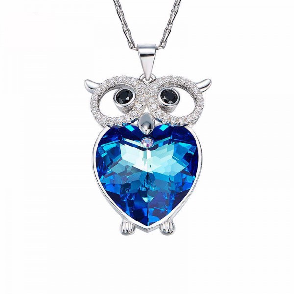 S925 Sterling Silver Owl Crystal Lady Necklace Pendant